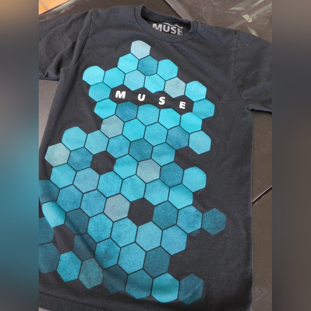 Muse Black Tee with Blue Geometric Design